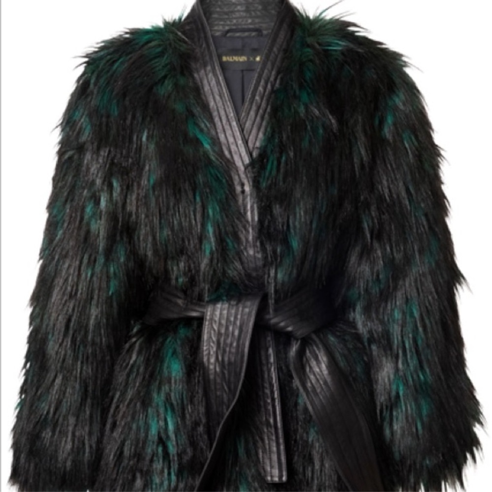 Balmain X H&M Luxe Black and Green Teddy Jacket
